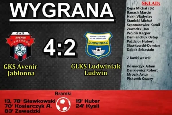 GKS Avenir Jabłonna wygrywa 4:2 z GLKS Ludwiniak Ludwin w 9. kolejce A klasy