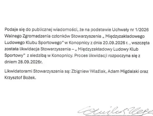Koniec pewnej epoki. MLKS Konopnica wchodzi w proces likwidacji