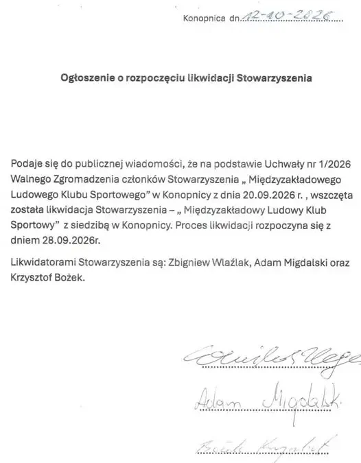 Koniec pewnej epoki. MLKS Konopnica wchodzi w proces likwidacji