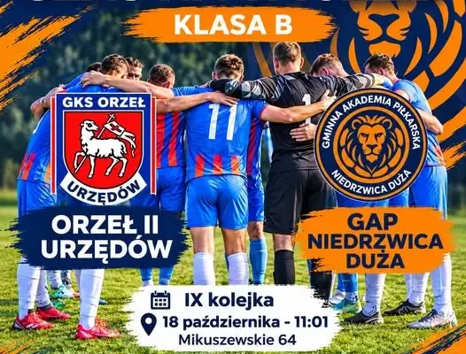 Orzeł II Urzędów zmierzy się z GAP Niedrzwica Duża w VII kolejce klasy B