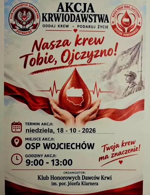Akcja krwiodawstwa w OSP Wojciechów – oddaj krew już dziś