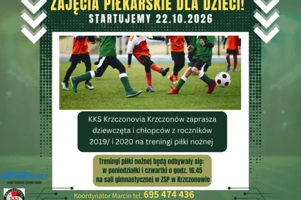 KKS Krzczonovia Krzczonów zaprasza dzieci z roczników 2019 i 2020 na treningi piłkarskie