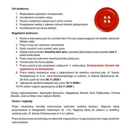 Szkoła Podstawowa nr 2 w Lublinie zaprasza do konkursu plastycznego „Guzikowa jesień”