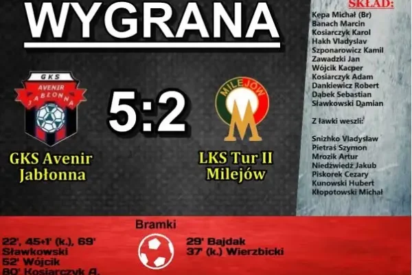 GKS Avenir Jabłonna wygrywa z LKS Tur II Milejów 5:2 w 10. kolejce A klasy