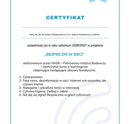 Ósmoklasiści zakończyli kursy o bezpieczeństwie w sieci