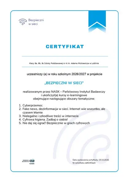 Ósmoklasiści zakończyli kursy o bezpieczeństwie w sieci