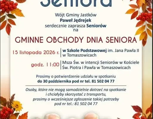 Gminne Obchody Dnia Seniora w Tomaszowicach – zaproszenie dla mieszkańców gminy Jastków