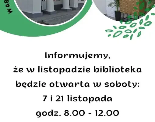 Biblioteka w Jabłonnie otwarta w soboty listopadowe