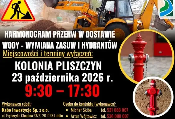 Przerwa w dostawie wody w Kolonii Pliszczyn 23 października