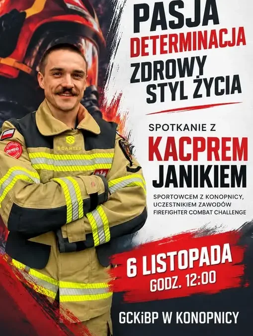 Konopnica: spotkanie z Kacprem Janikiem, uczestnikiem Firefighter Combat Challenge