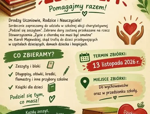 Szkolna akcja „Podziel się zeszytem” – pomóż dzieciom z domów dziecka i szpitali