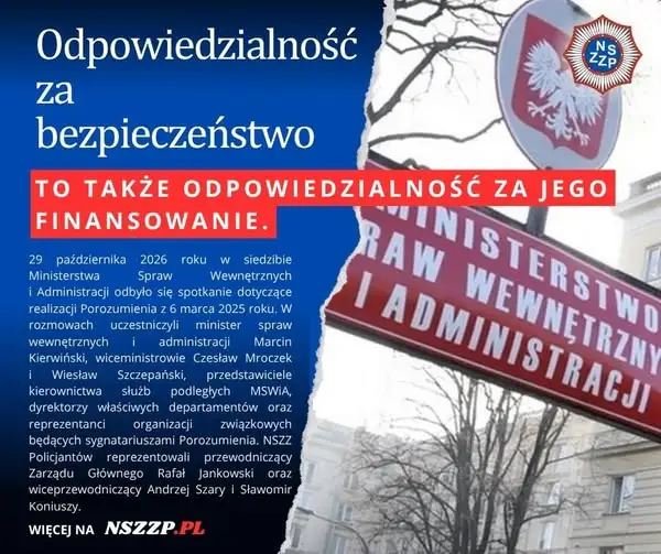 NSZZ Policjantów po rozmowach w MSWiA: koniec prac nad Kartą Rodziny Mundurowej 6 listopada
