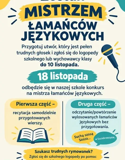 Konkurs na mistrza łamańców językowych w szkole podstawowej – zgłoszenia do 10 listopada