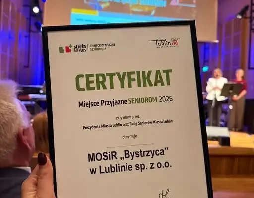 MOSiR Lublin nagrodzony certyfikatem „Miejsce Przyjazne Seniorom 2026”